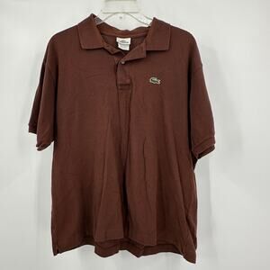 Lacoste Mens Size L Polo Shirt‎ Brown Croc Logo Preppy Academia Classic Casual